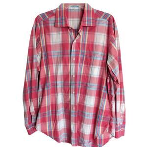 J. McLaughlin Button Down Shirt Men's Large Pink Blue Plaid Preppy Casual
